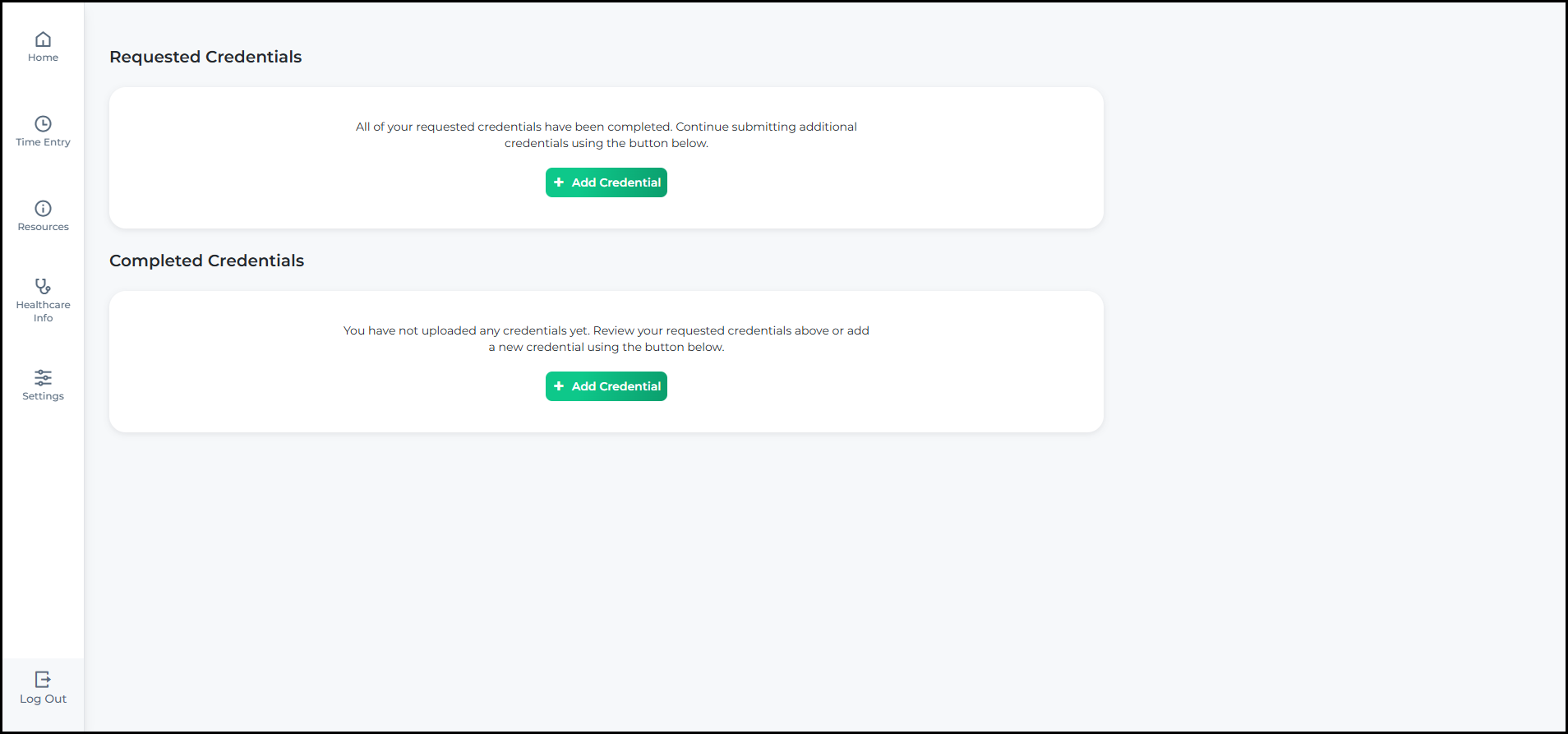 The updated Credentials page showing credential items in a streamlined card-based layout with a refreshed visual design.